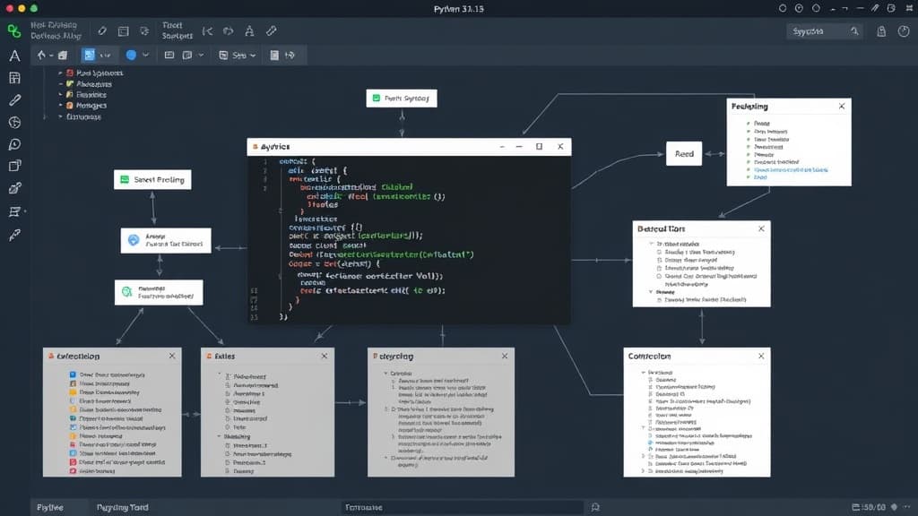 Development workflow for python 3.13: enhanced asyncio performance technical diagram style modern UI design developer-focused
