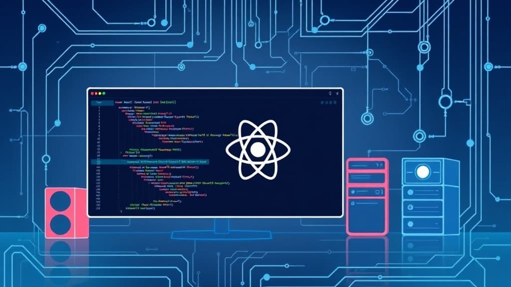 Technical concept art for react 19.2: introduction of server components in static site generation modern development environm