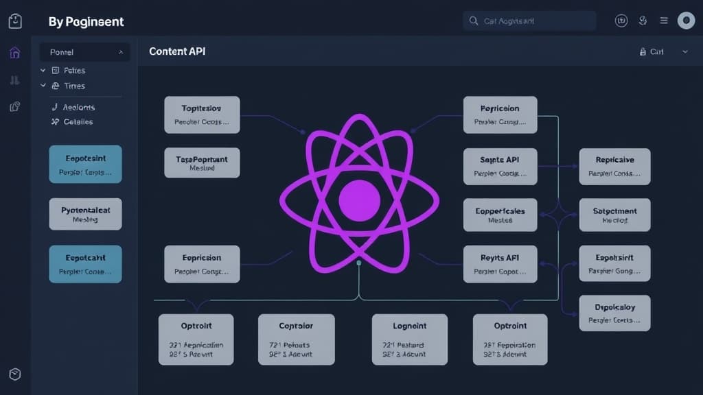 Development workflow for react 19: enhancements in state management with context api technical diagram style modern UI design
