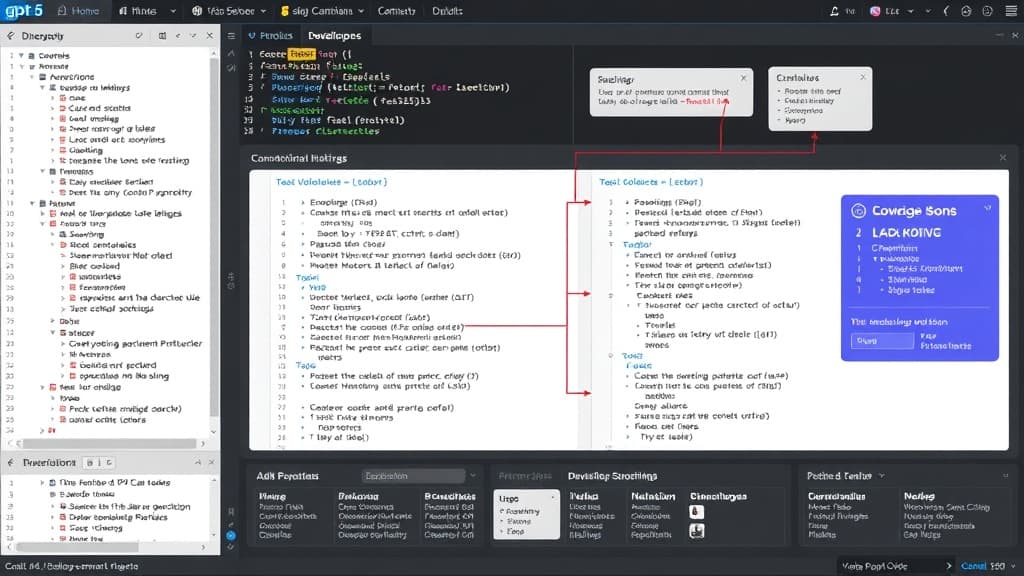 Development workflow for gpt-5: advanced code synthesis and debugging technical diagram style modern UI design developer-focu