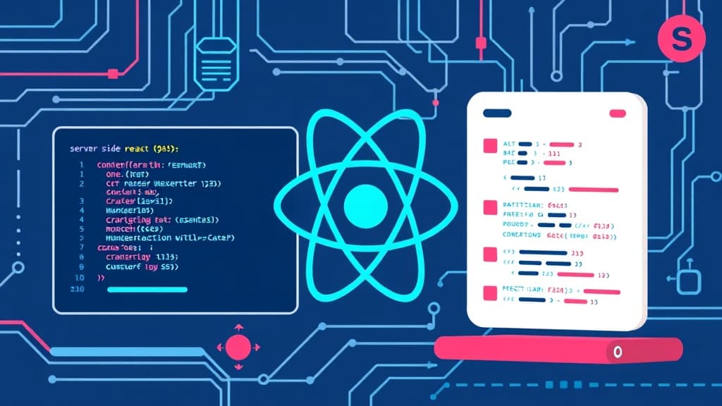 Professional technical illustration of react 19.5: improved server-side suspense for data fetching modern developer aesthetic