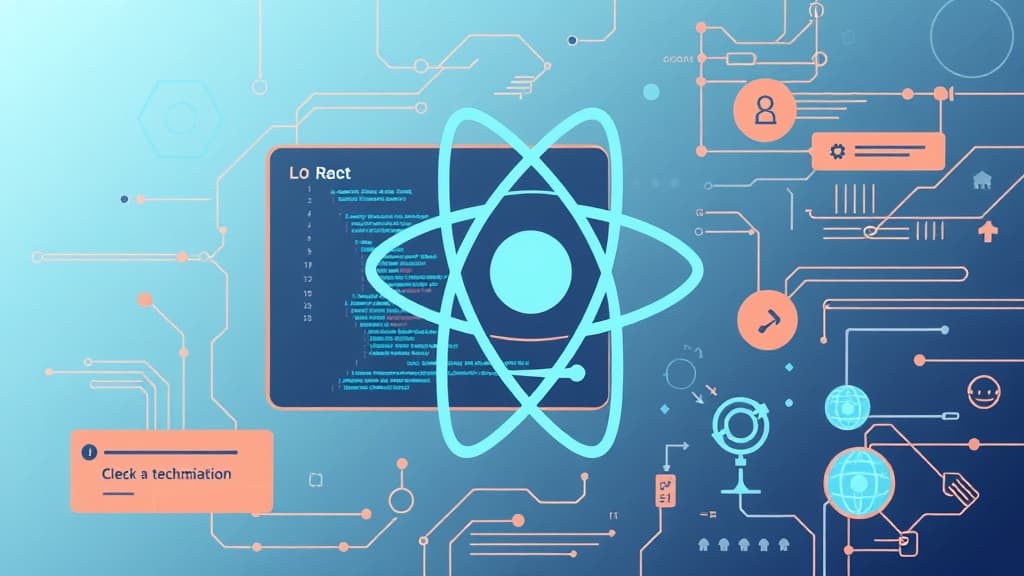 Professional technical illustration of react 19.6: new jsx transform enhancements modern developer aesthetic clean minimal de