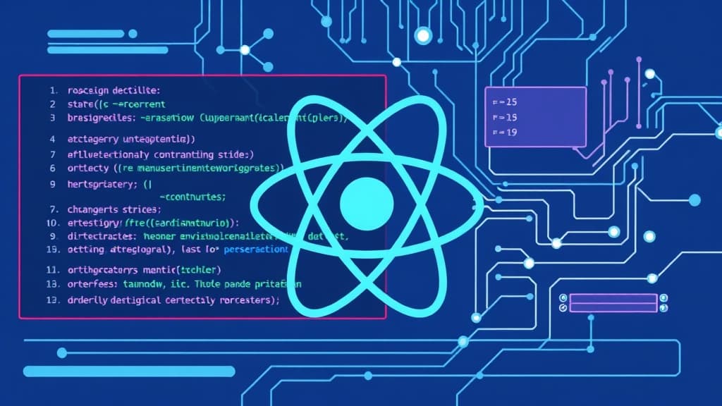 Professional technical illustration of react 19: enhancements in state management with context api modern developer aesthetic