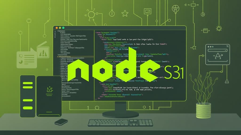 Technical concept art for node.js 23.1: native support for es modules in core libraries modern development environment clean 