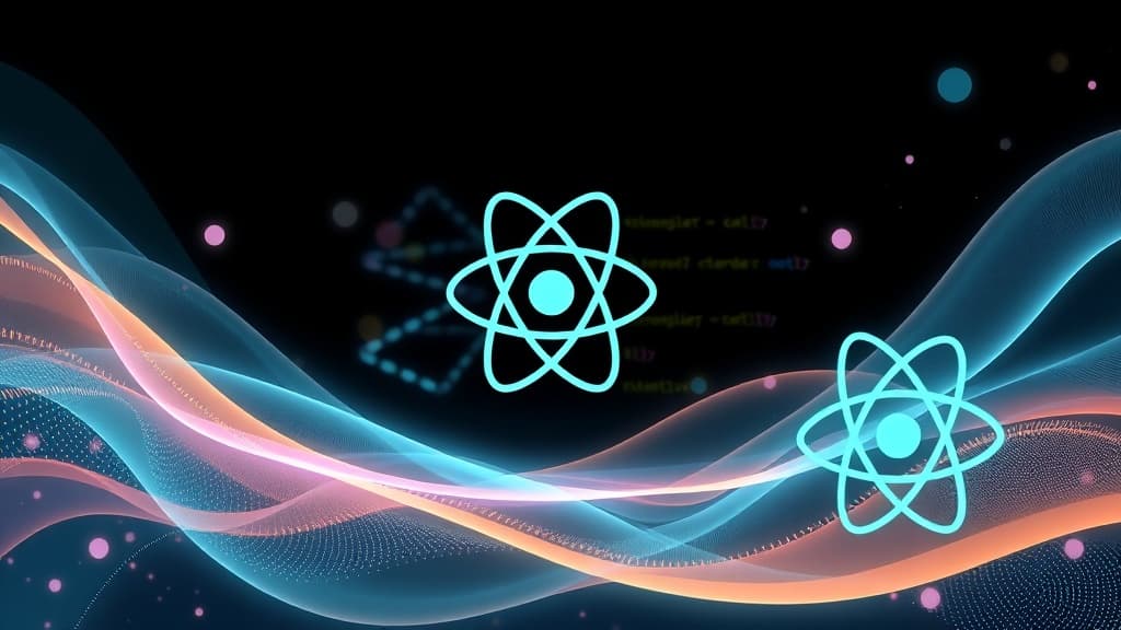 Abstract visualization of react 19: new suspense features for improved ux code elements programming concept developer tools m