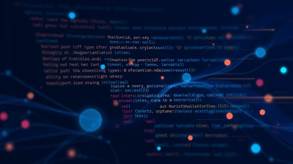 Abstract visualization of typescript 5.3: type inference and optional chaining improvements code elements programming concept