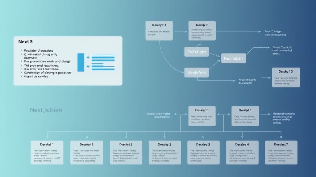 Development workflow for next.js 15 turbopack enhancements technical diagram style modern UI design developer-focused visuali