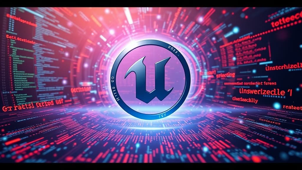 Abstract visualization of unreal engine 6: the future of game development code elements programming concept developer tools m
