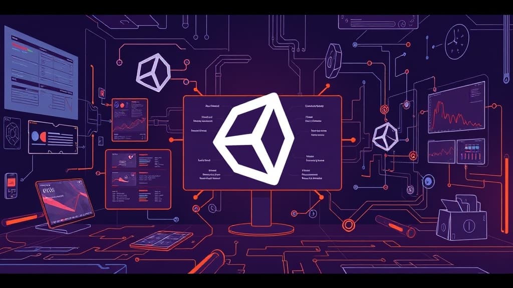 Professional technical illustration of unity 6.3: enhanced support for multi-platform game development modern developer aesth