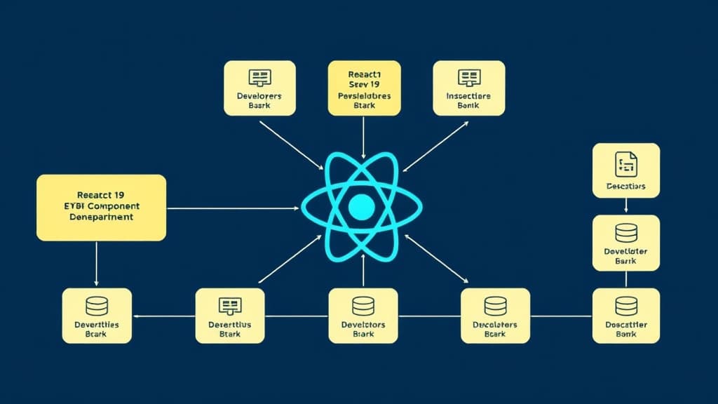 Development workflow for react 19 server components best practices technical diagram style modern UI design developer-focused